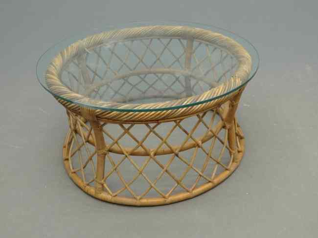 Appraisal: Wicker glass coffee table Top '' Diameter '' Ht