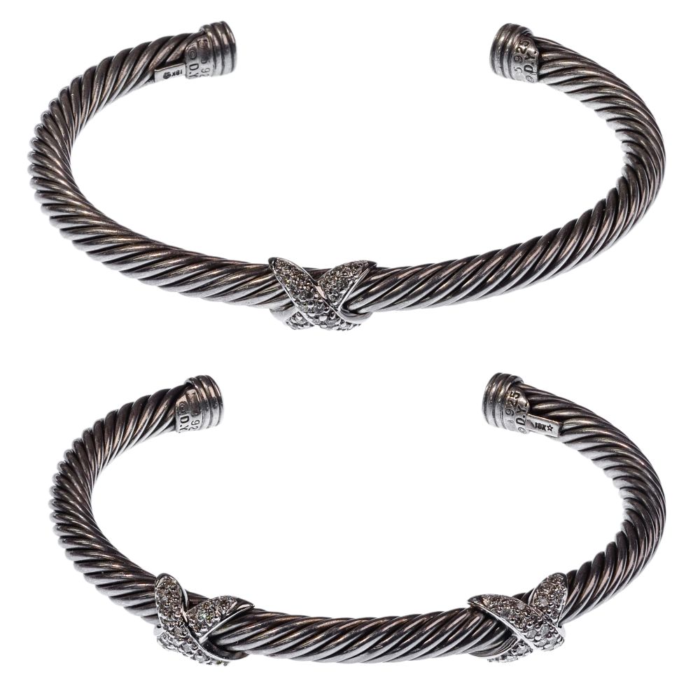 Appraisal: DAVID YURMAN STERLING SILVER GOLD AND DIAMOND TORQUE CUFF BRACELETSTwisted