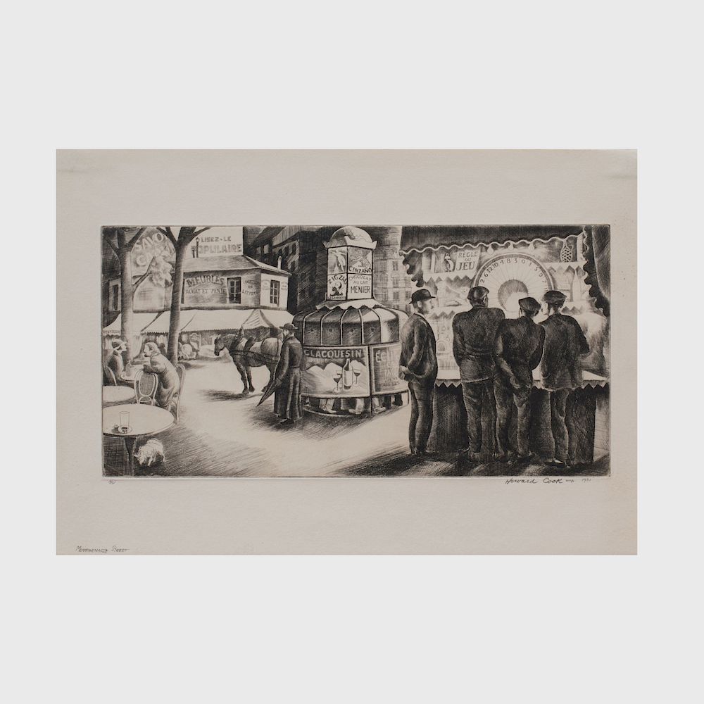 Appraisal: Howard Cook - Montparnasse Street Drypoint in black on wove