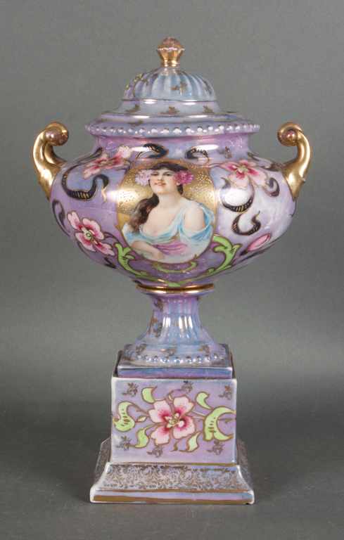 Appraisal: Vienna Art Nouveau style lustre porcelain covered portrait urn on