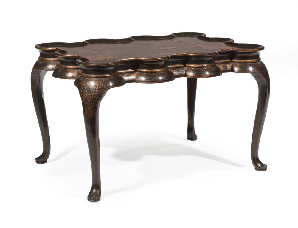 Appraisal: Black Lacquer and Parcel Gilt Low Table th c dished