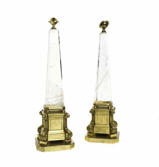 Appraisal: A Pair of Continental Gilt Bronze Mounted Crystal Obelisks each