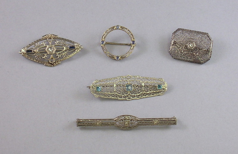 Appraisal: Five Art Deco Style Brooches including two kt white gold