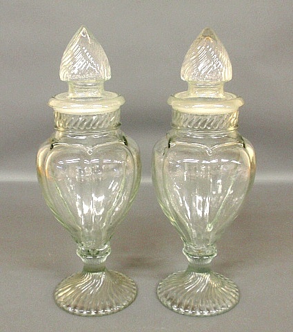 Appraisal: - Pair of glass apothecary jars late th c with