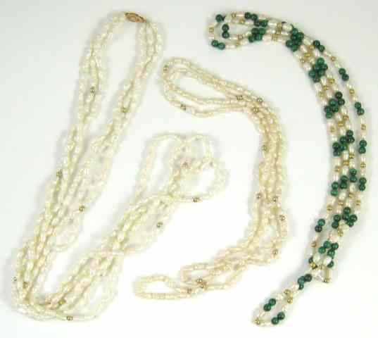 Appraisal: THREE BAROQUE PEARL NECKLACES including a single strand necklace with