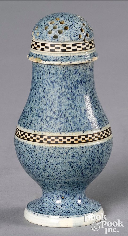 Appraisal: Large mocha pepperpot Large mocha pepperpot with speckled blue glaze