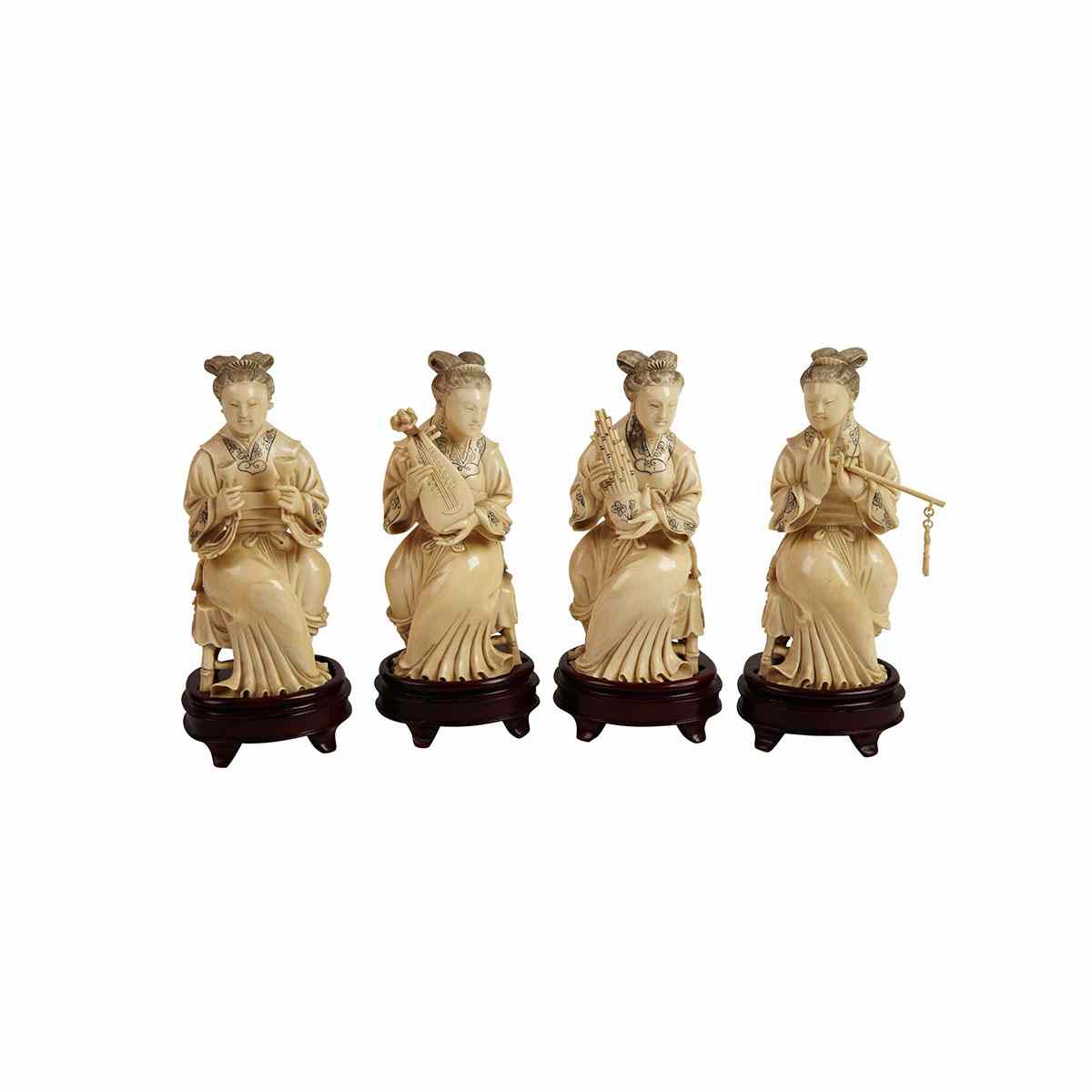 Appraisal: Group of Four Ivory Carved Musicians Each carved in the