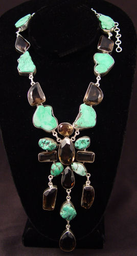 Appraisal: STERLING CT QUARTZ TURQUOISE NECKLACE Sterling silver contemporary necklace contains