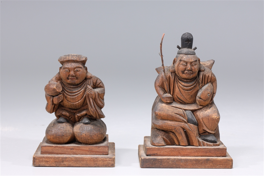 Appraisal: Pair of antique Japanese carved wood figures overall good condition