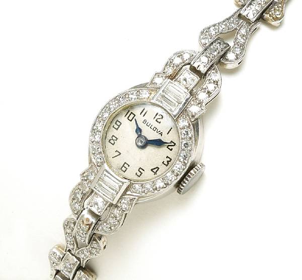 Appraisal: An art deco diamond bracelet wristwatch Bulova circa movement calibre