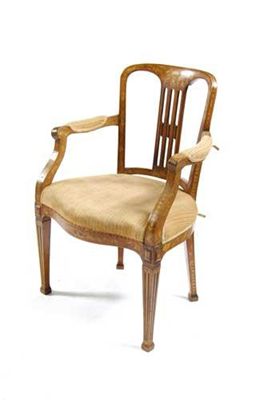 Appraisal: A th century Dutch marquetry open armchair with a pierced