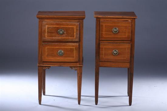 Appraisal: TWO CONTINENTAL FRUITWOOD BED-SIDE TABLES th century with panel inlaid