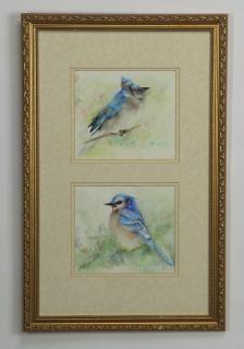 Appraisal: Watercolors of bluebirds framed signed Pair of contemporary watercolor and