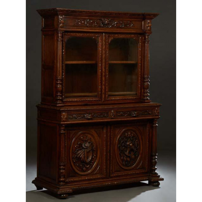 Appraisal: French Henri II Style Carved Oak Buffet a Deux Corps