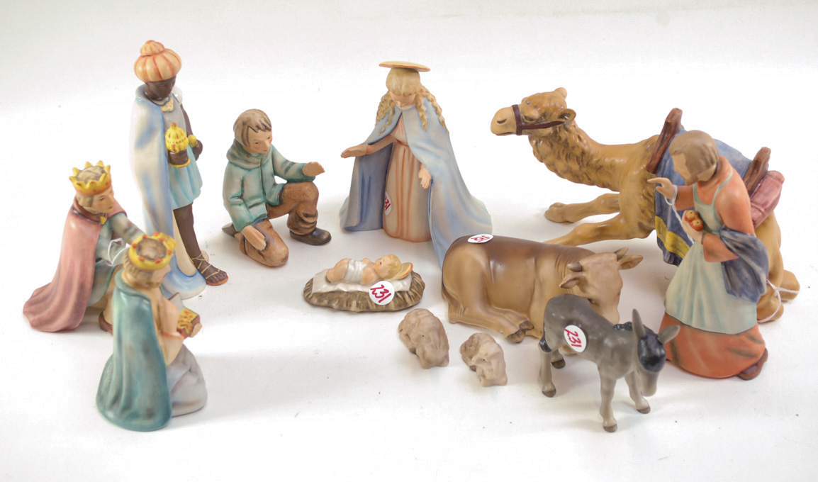 Appraisal: HUMMEL AND GOEBEL PORCELAIN NATIVITY SET twelve pieces Hummel figures