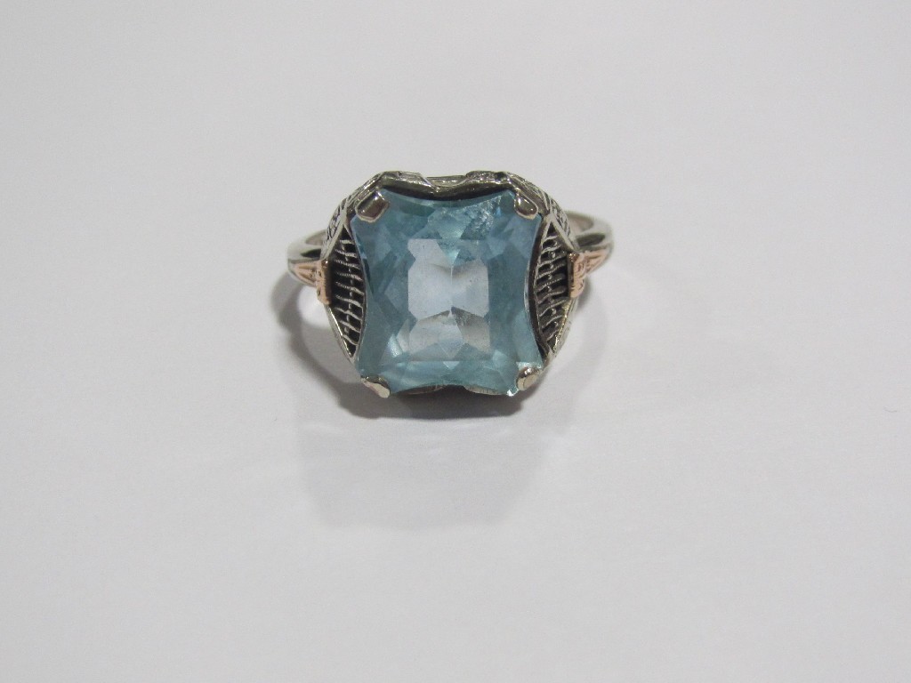 Appraisal: Fourteen carat white gold fancy cut blue topaz single stone