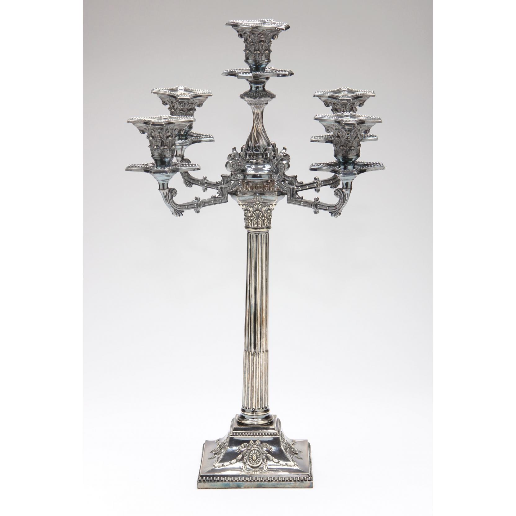 Appraisal: Antique English Silverplate Four-Light Candelabra by Hawkesworth Eyre Co late