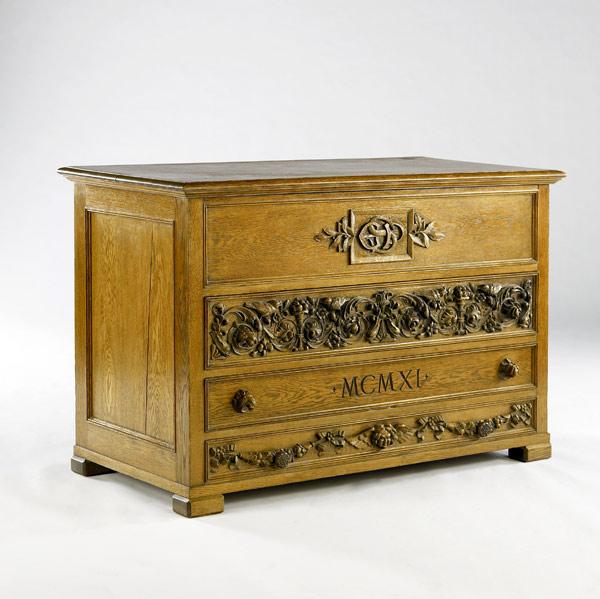 Appraisal: JOHN BRADSTREETRare carved chest of drawers with flip top cedar-lined