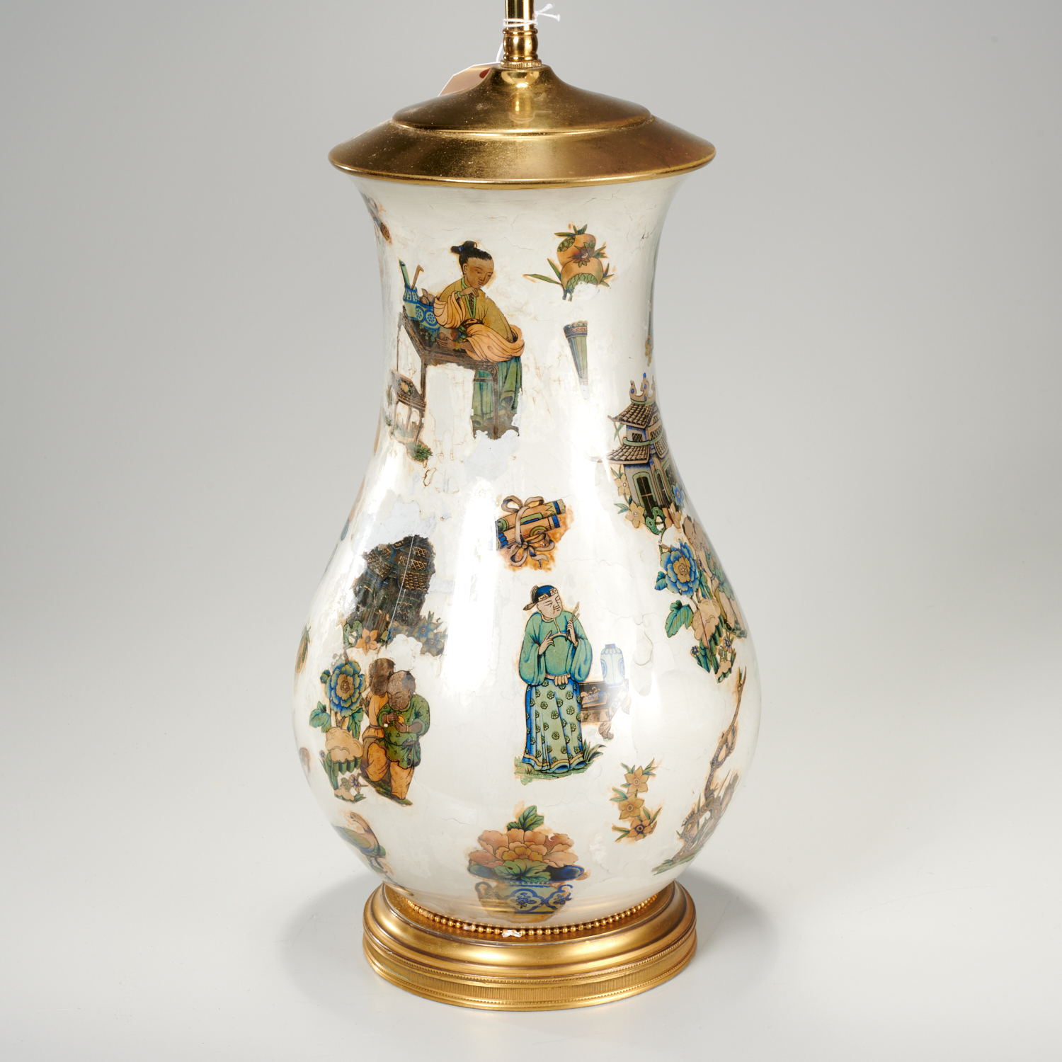 Appraisal: CHINOISERIE DECALOMANIA TABLE LAMP th c with Chinese style decoupage