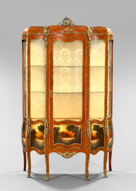 Appraisal: Large Louis XV-Style Gilt-Brass-Mounted Kingwood and Vernis Martin Vitrine the