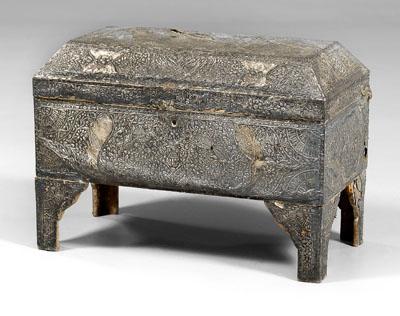 Appraisal: Repousse coffer carved wood body with silver foil repousse flowers