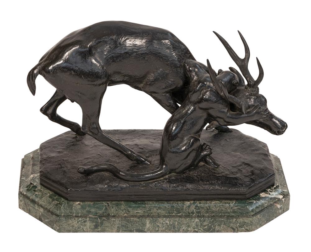 Appraisal: ANTOINE-LOUIS BARYE FRANCE - PANTHERE ATTAQUANT UN CERF PANTHER ATTACKING