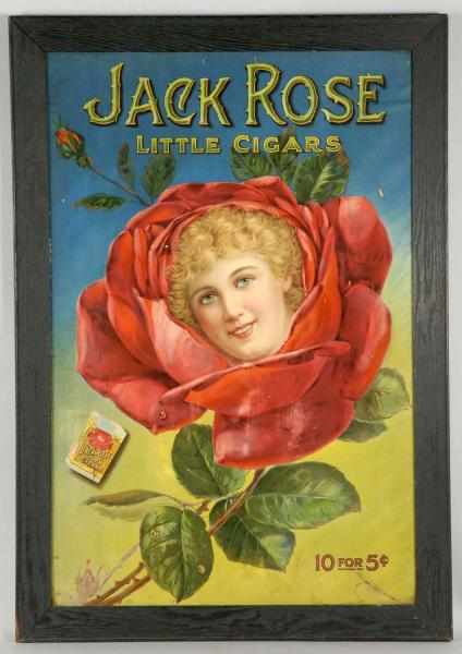 Appraisal: Cardboard Jack Rose Little Cigars Sign Description Beautiful image of