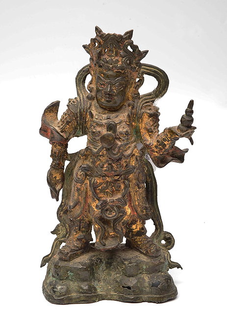 Appraisal: A CHINESE GILT BRONZE SCULPTURE of Kuan ti guardian in