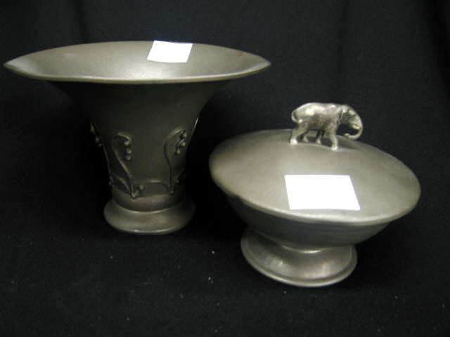 Appraisal: Danish Pewter Pieces vase covered compote with elephant finial