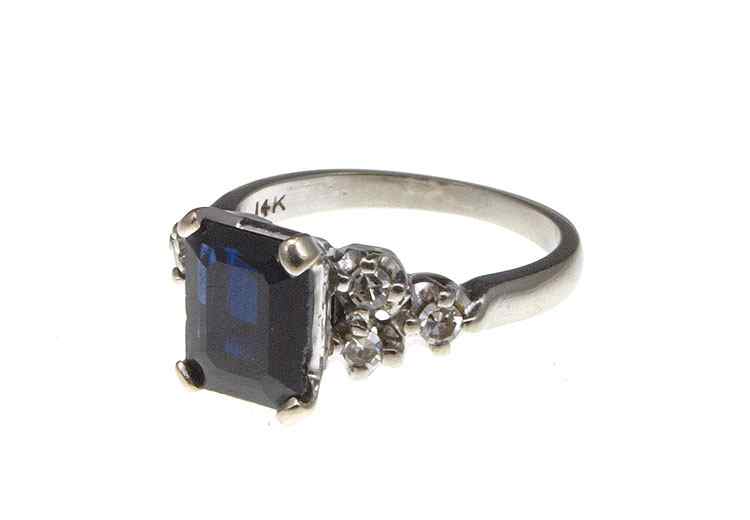 Appraisal: SAPPHIRE AND DIAMOND RING K white gold ring contains six