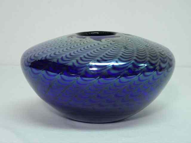 Appraisal: Bruce Freund pulled cobalt art glass vase Low form with