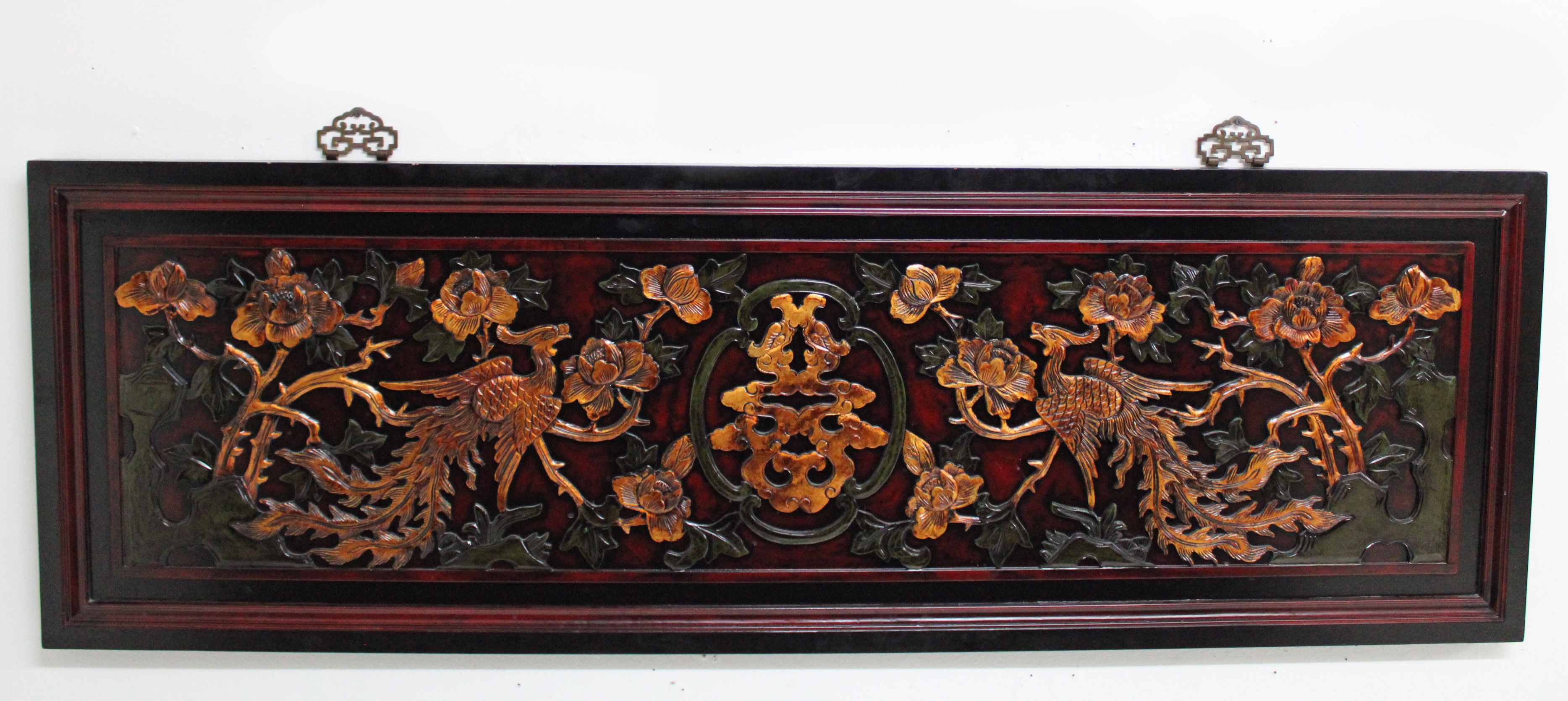 Appraisal: ORIENTAL CARVED WOOD PANEL Oriental carved wood panel H W