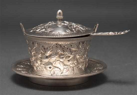 Appraisal: American repousse silver condiment tub and underplate S Kirk Sons