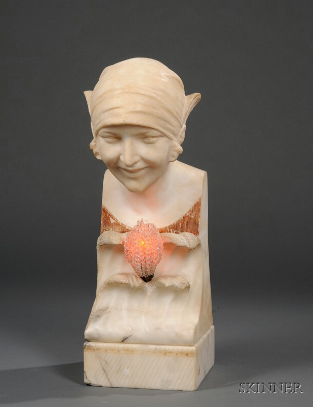 Appraisal: Italian Art Deco Carved Alabaster Illuminated Bust of a Woman