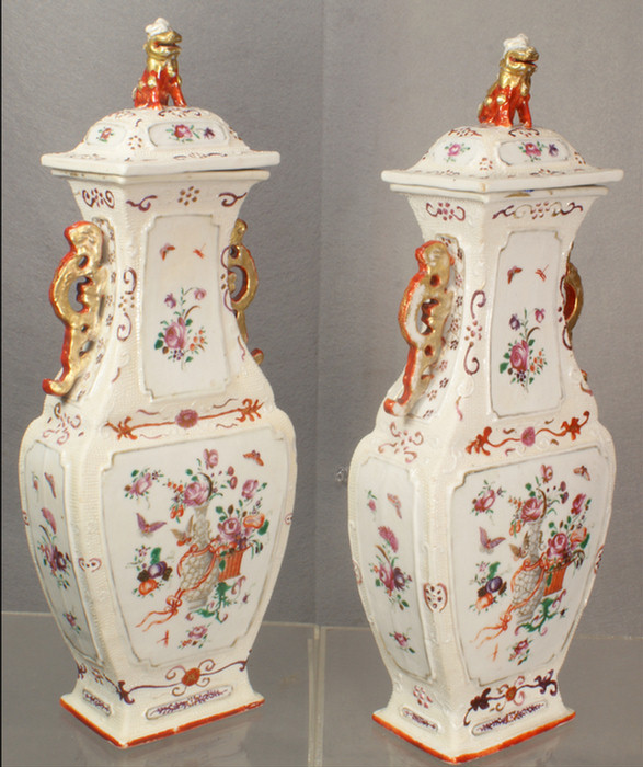 Appraisal: Chinese export porcelain pr of Famille Rose covered vases w