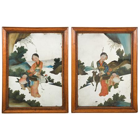 Appraisal: Pair of Framed Chinese Export Reverse Paintings on Glass Estimate