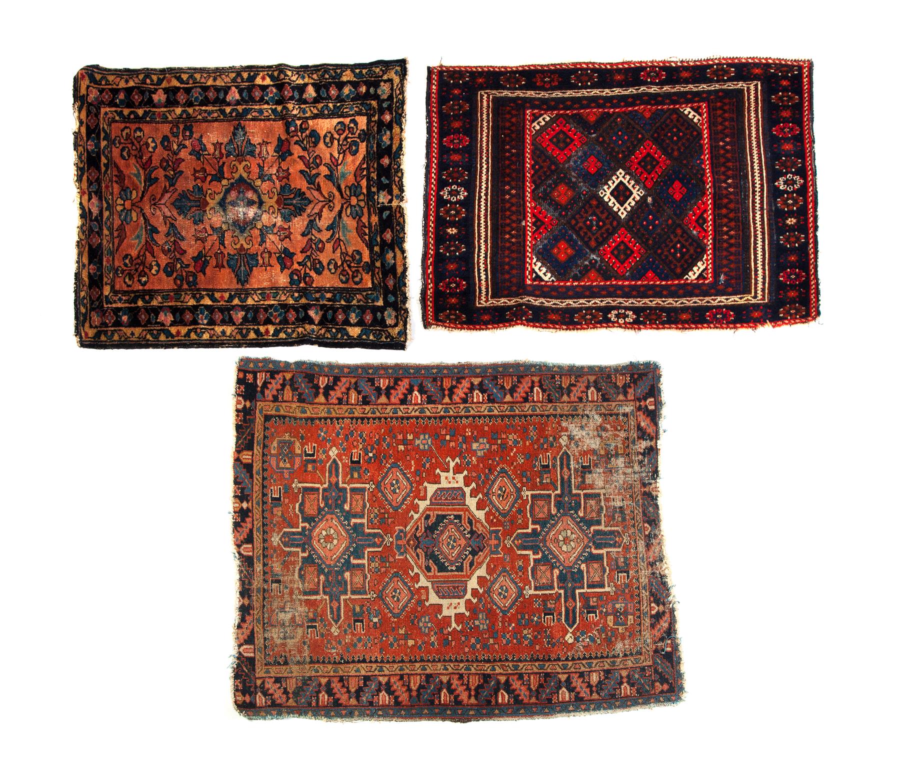 Appraisal: THREE ORIENTAL RUGS Twentieth century Heriz with red ground '