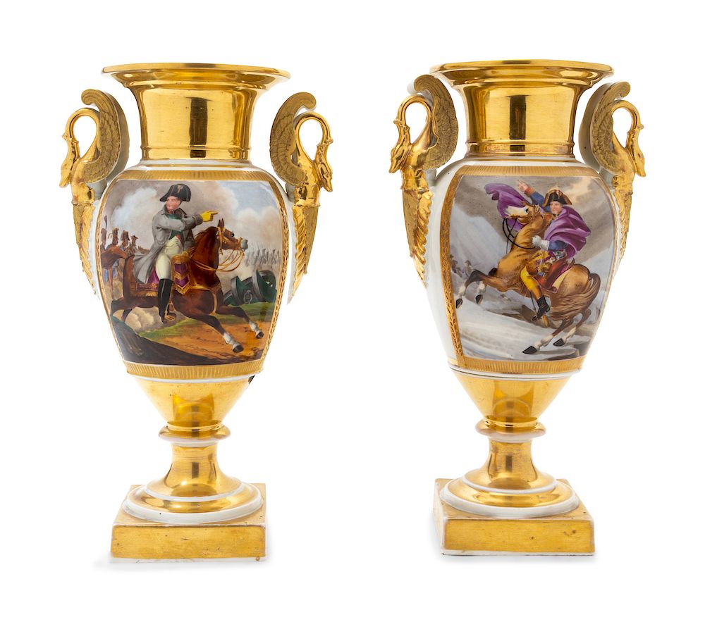 Appraisal: A Pair of Paris Porcelain Napoleonic Urns A Pair of