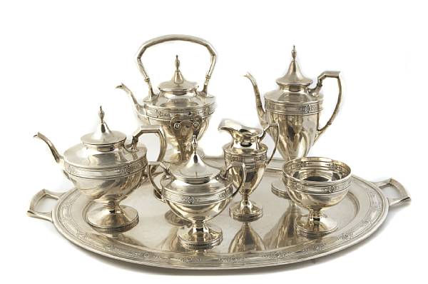 Appraisal: A sterling six piece tea set with matching trayMeriden Britannia