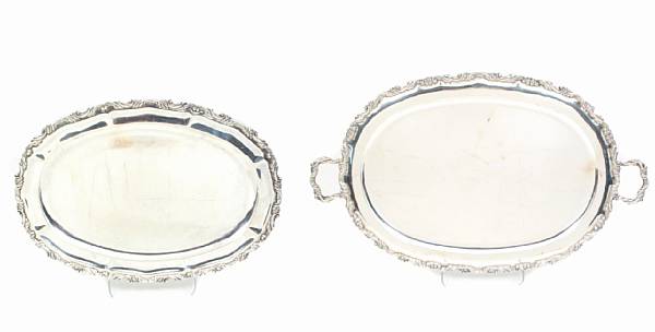 Appraisal: A sterling tea tray with similar platterProbably Mexican Oval tray