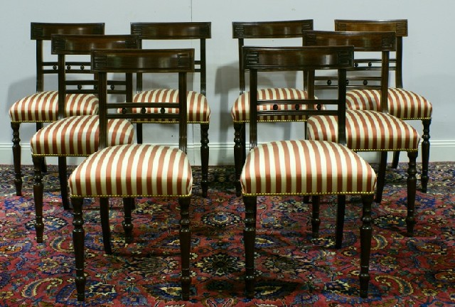 Appraisal: A set of eight Regency style mahogany and upholstered dining