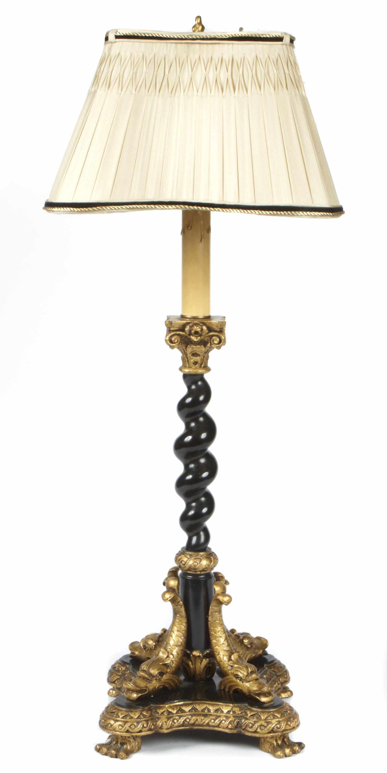 Appraisal: A Baroque style parcel ebonized giltwood lamp height in