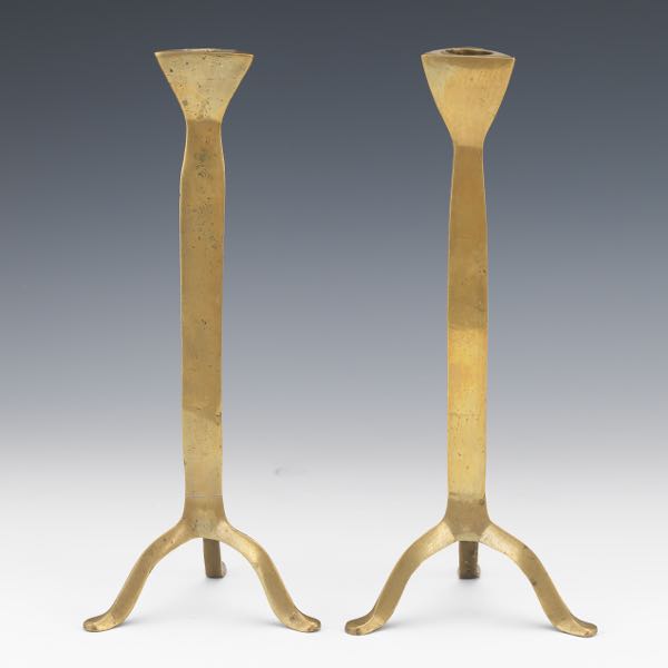 Appraisal: PAIR OF ARTS AND CRAFTS BRASS CANDLE HOLDERS Pair of