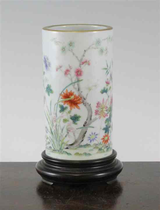 Appraisal: A Chinese famille rose cylindrical brush pot late th century