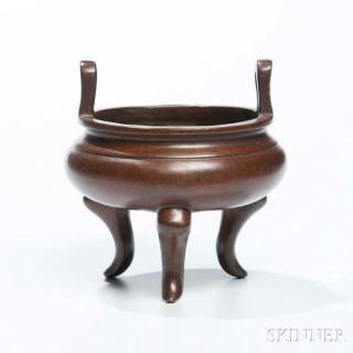 Appraisal: Bronze Tripod Censer Bronze Tripod Censer China compressed globular with