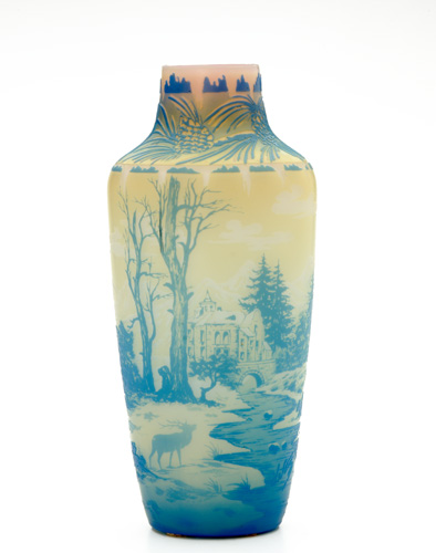 Appraisal: DE VEZ Scenic cameo vase with Alpine scene in blue