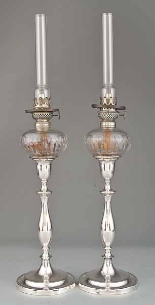 Appraisal: A Pair of Sheffield Candlestick Lamps early th c baluster