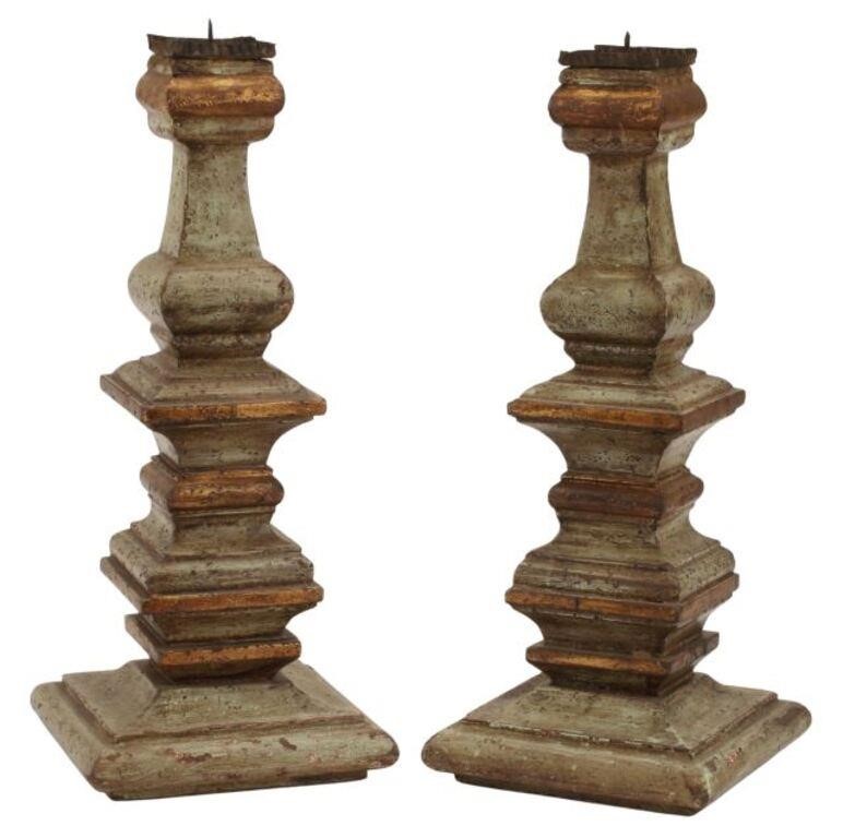 Appraisal: pair Renaissance style parcel gilt wood candlesticks approx h w