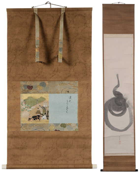 Appraisal: Two Japanese Hanging Scrolls Meiji period one ink on paper