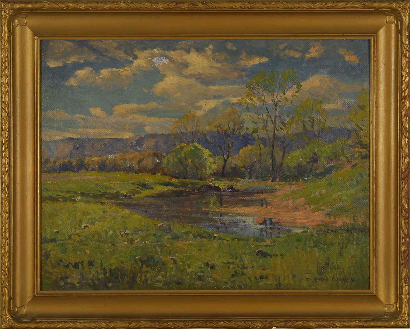 Appraisal: KARL PETER ANDREAS OURENAmerican - Landscape with stream and mountains